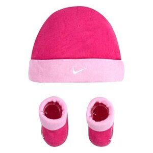 Nike Baby Girls 2 PC Set Size 0-6 Mos Swoosh Hat Booties Hyper Pink Gift Shower